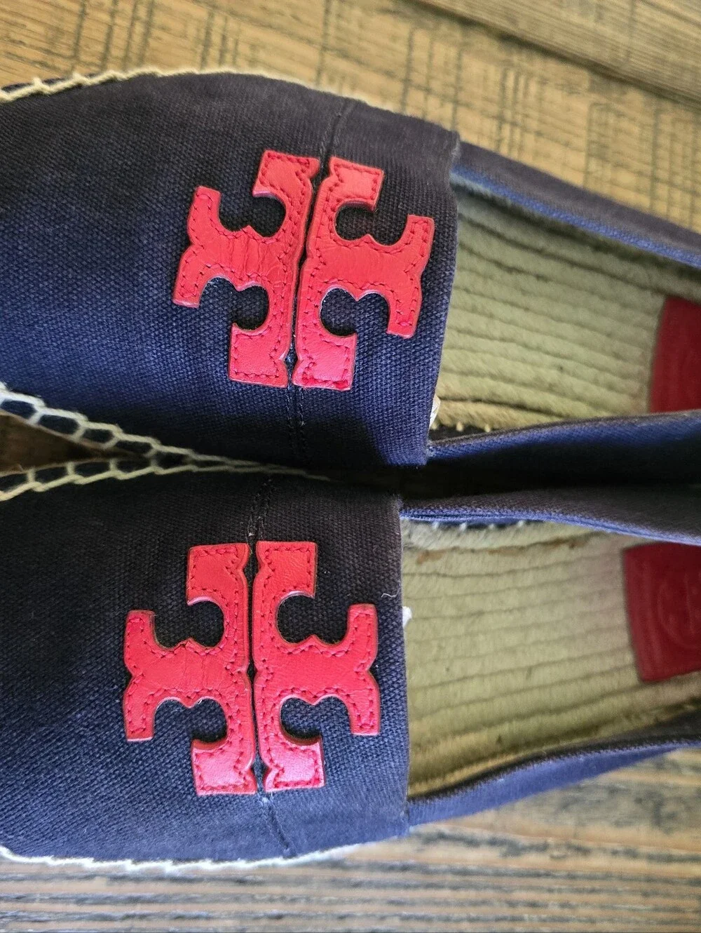 Tory Burch Navy Canvas Espadrilles with Red Logo Accent
